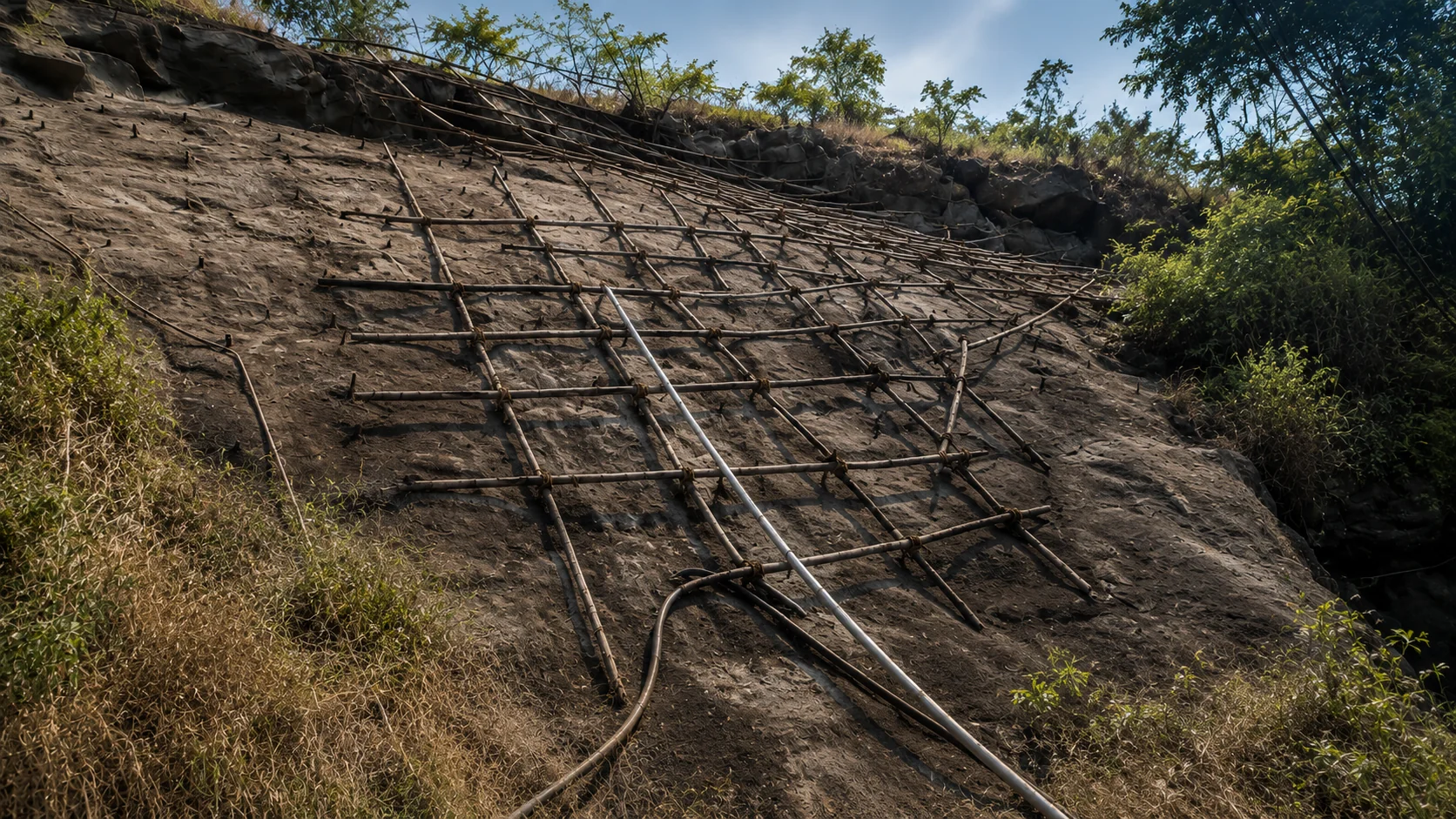 Guniting Work on a Reinforced Slope - Shotcrete Application by Bhoomi Constructions